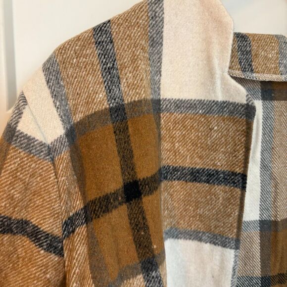 Women’s Plaid Khaki Crop Shacket Notch Collar Jacket Size XL New - Picture 7 of 10